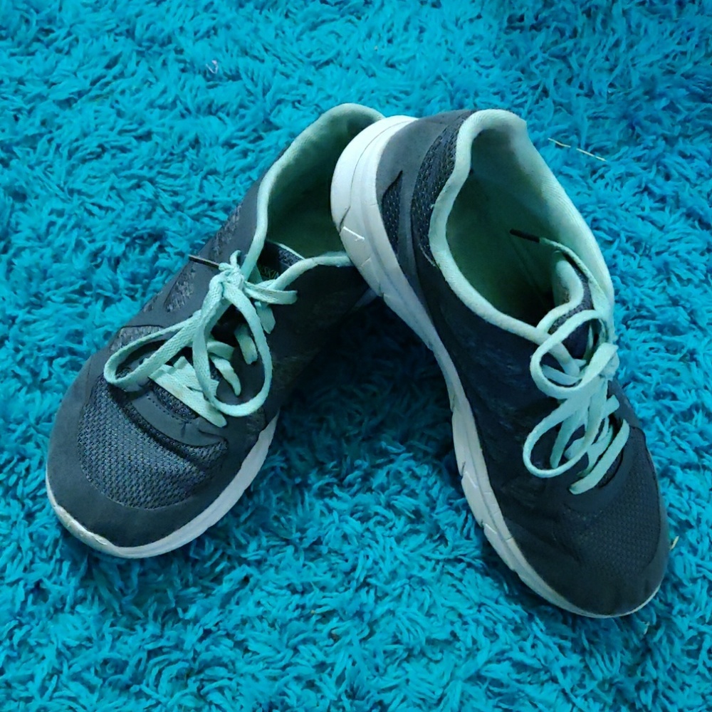 Gray shoes with mint green laces